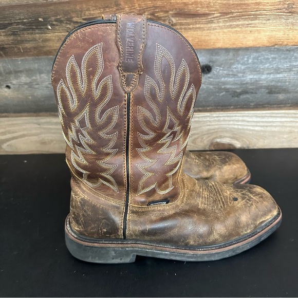 WOLVERINE Mens Brown Leather Rancher Square Toe 9 EW Wellington Steel Toe Boots - Picture 5 of 13